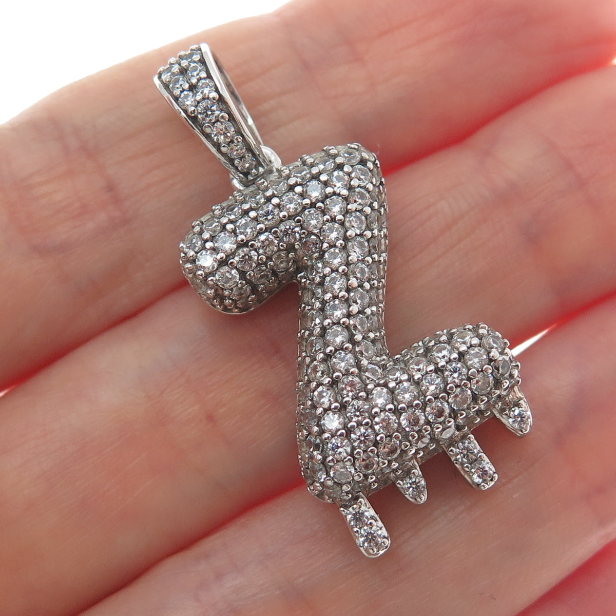 925 Sterling Silver Round-Cut Shaped C Z Letter Z Initial Sparkle Pendant