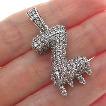 925 Sterling Silver Round-Cut Shaped C Z Letter Z Initial Sparkle Pendant