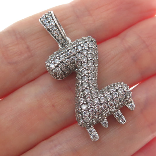 925 Sterling Silver Round-Cut Shaped C Z Letter Z Initial Sparkle Pendant