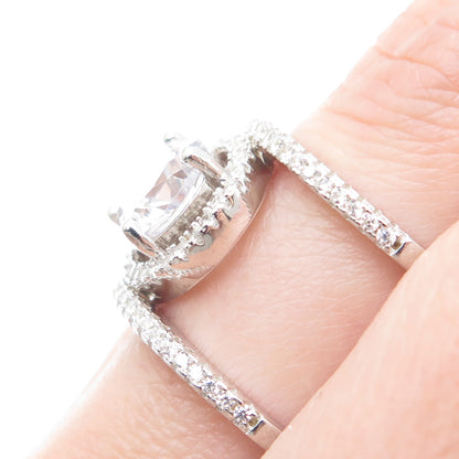 925 Sterling Silver Round-Cut C Z Two-Row Engagement Ring Size 8