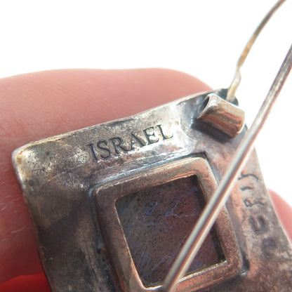 DIDAE 925 Sterling Silver Vintage Israel Real Labradorite Oxidized Earrings