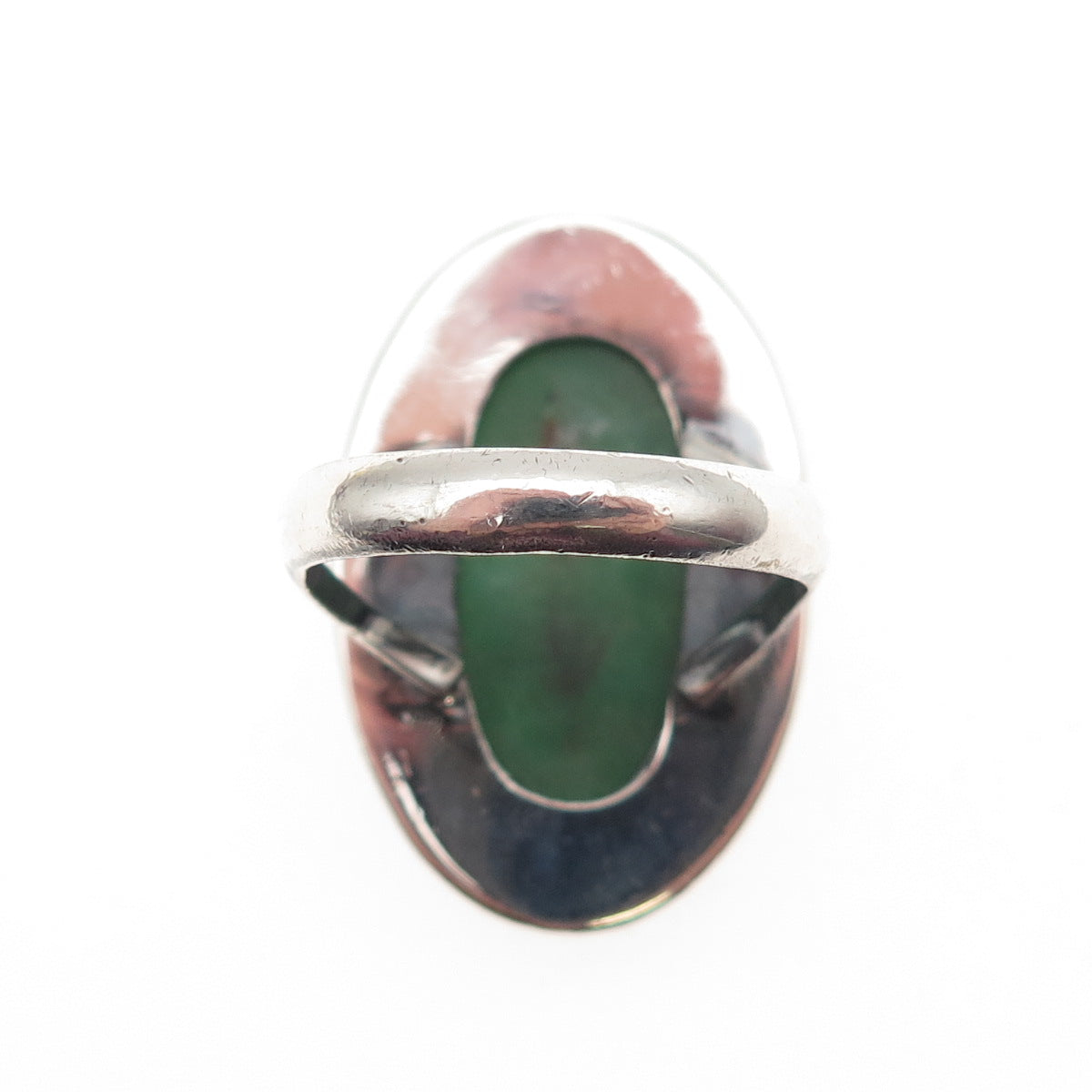 925 Sterling Silver Vintage Real Cabochon Jade Oval Ring Size 9.75
