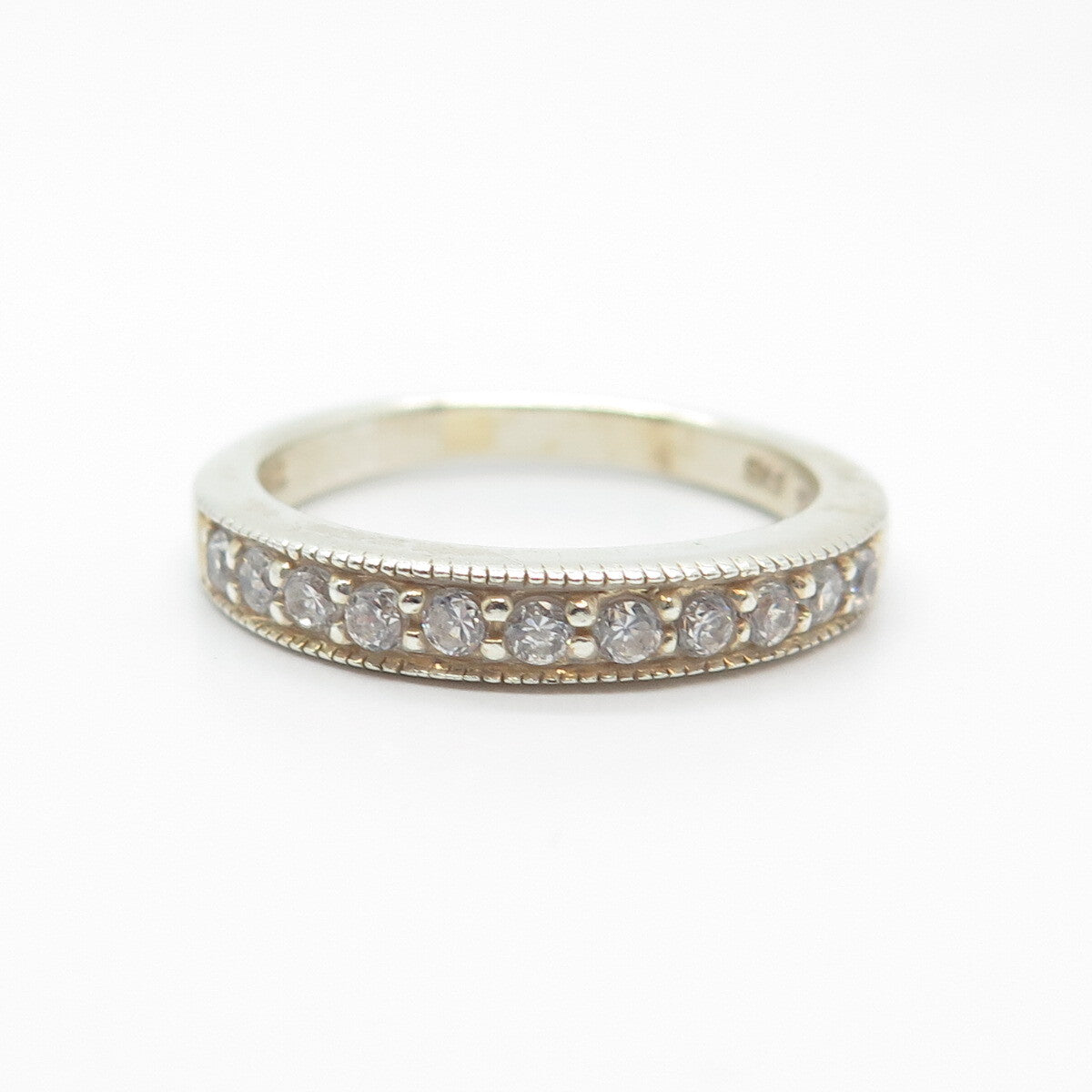 925 Sterling Silver FAS C Z Half Eternity Band Ring Size 8