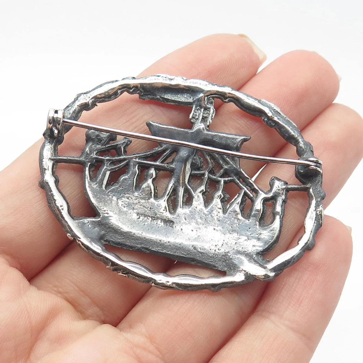 925 Sterling Silver Vintage Vessel Ship / Sailboat Pin Brooch