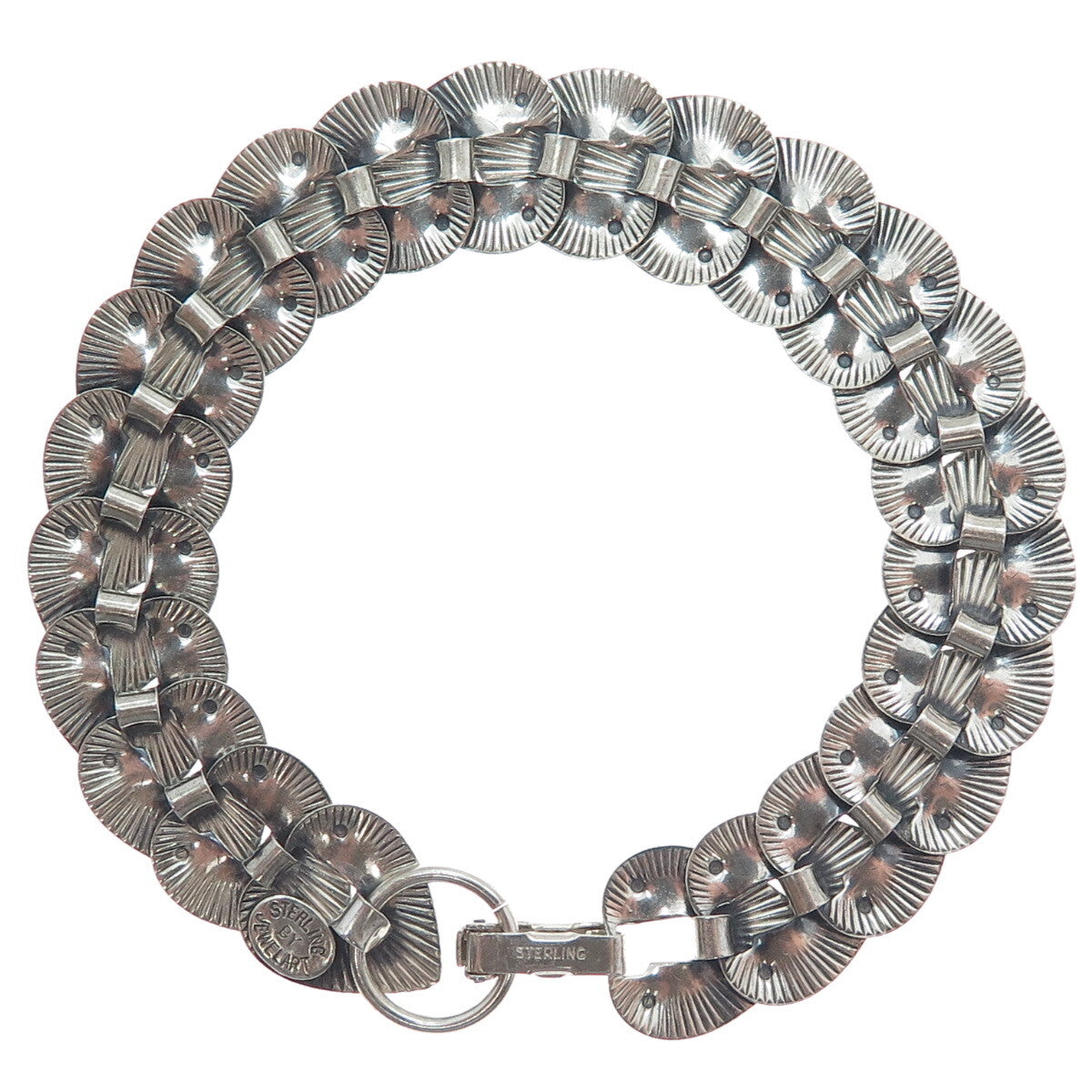 JEWELART 925 Sterling Silver Antique Art Deco Heart Overlap Link Bracelet 7"