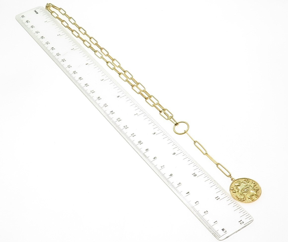925 Sterling Silver Gold Plated C Z Good Luck Paperclip Chain Necklace 16"
