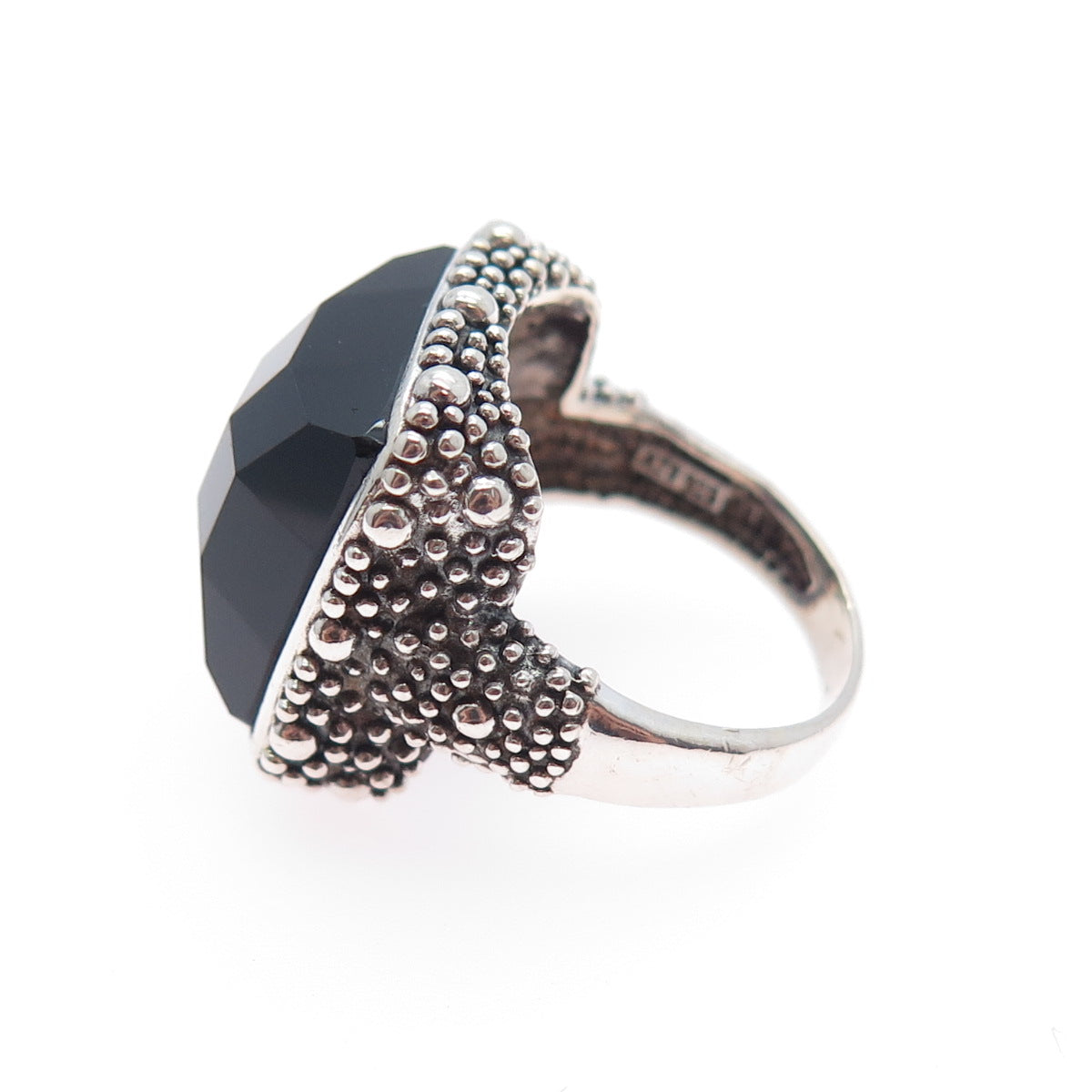ATI ANNIKA WITT Sterling Silver Vintage Onyx Granulated Oxidized Ring Size 6.25
