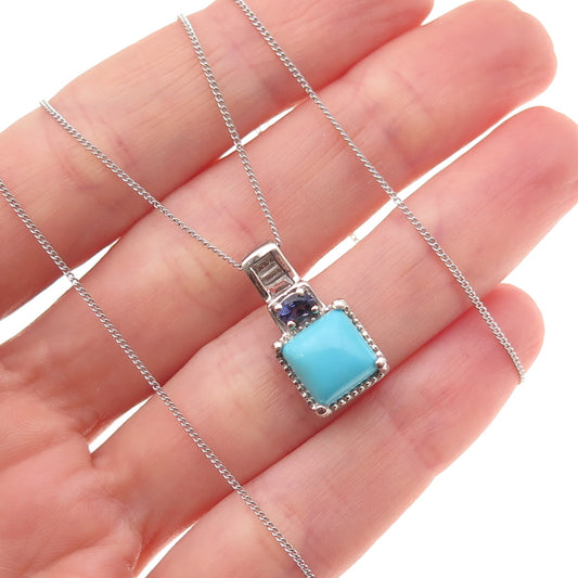 Chuck Clemency 925 Sterling Silver Real Turquoise Tanzanite & Topaz Necklace 20"