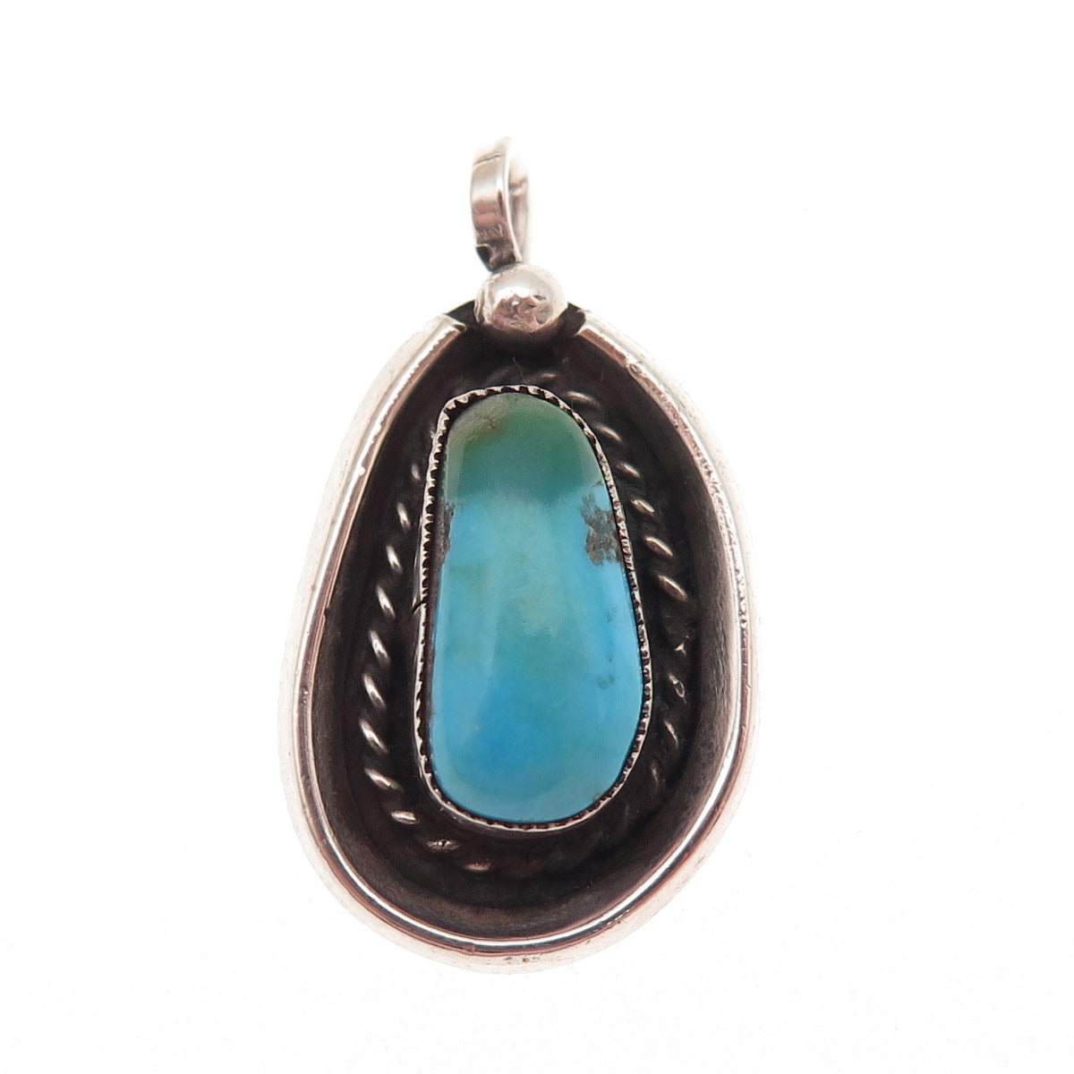 Old Pawn 925 Sterling Silver Vintage Southwestern Turquoise Tribal Charm Pendant