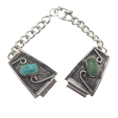 916 Silver Vintage Poland Real Multi-Turquoise Watch Band Bracelet 6"