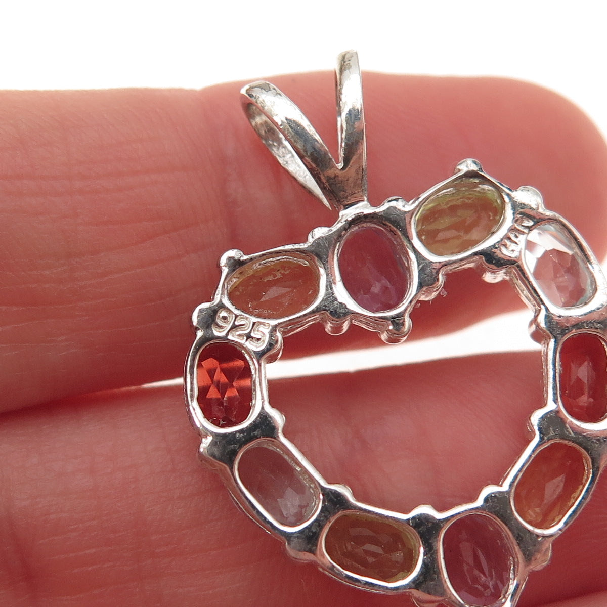 Han Sterling Vintage Real Topaz Amethyst Citrine Peridot & Garnet Heart Pendant