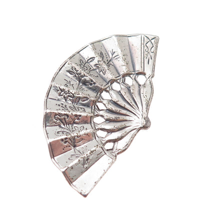 JewelArt 925 Sterling Silver Antique Art Deco Fan Oxidized Pin Brooch