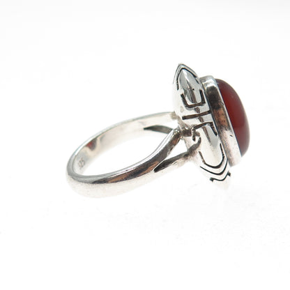 925 Sterling Silver Vintage CII Mexico Real Carnelian Tribal Ring Size 6.25