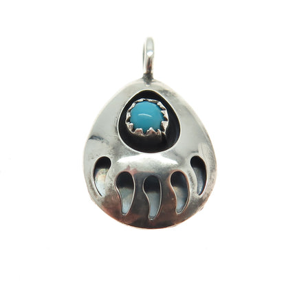 Old Pawn 925 Sterling Silver Bisbee Turquoise Snake Eye Bear Paw Tribal Pendant