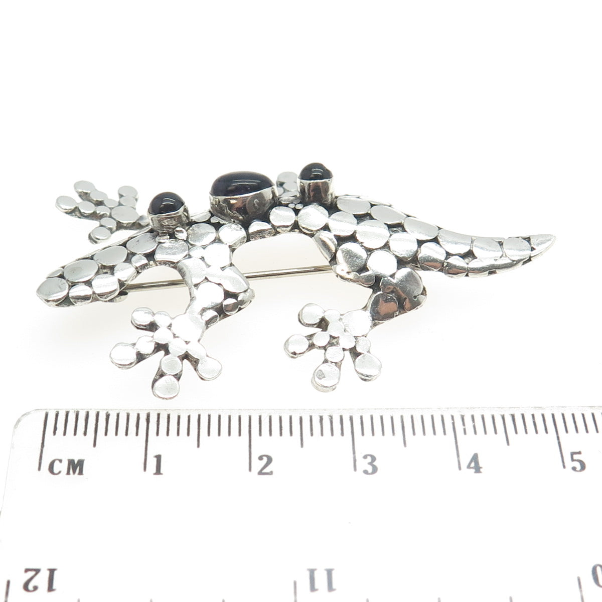 925 Sterling Silver Vintage Amethyst & Tourmaline Gem Lizard Dots Pin Brooch