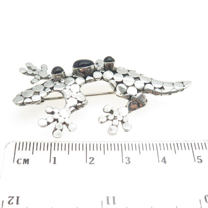 925 Sterling Silver Vintage Amethyst & Tourmaline Gem Lizard Dots Pin Brooch