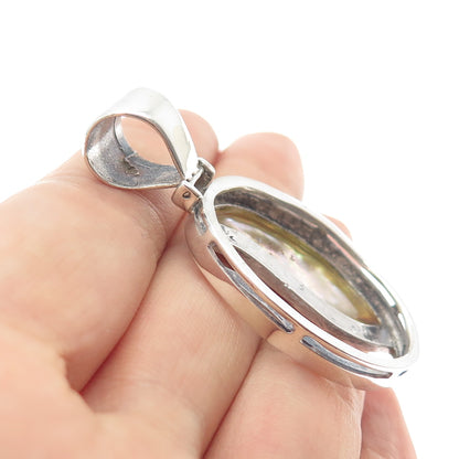 925 Sterling Silver Vintage Real Abalone Shell Modernist Charm Pendant