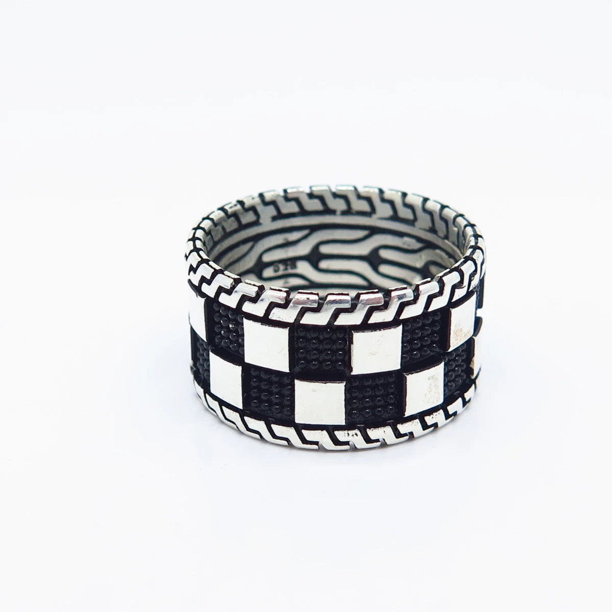 925 Sterling Silver Vintage Chessboard Band Ring Size 8.5