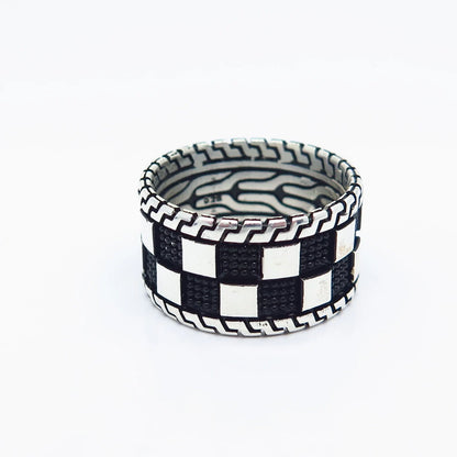 925 Sterling Silver Vintage Chessboard Band Ring Size 8.5