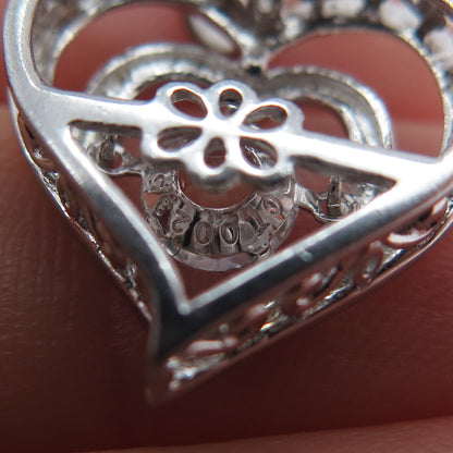925 Sterling Silver Real Round-Cut White Topaz Heart Charm Pendant