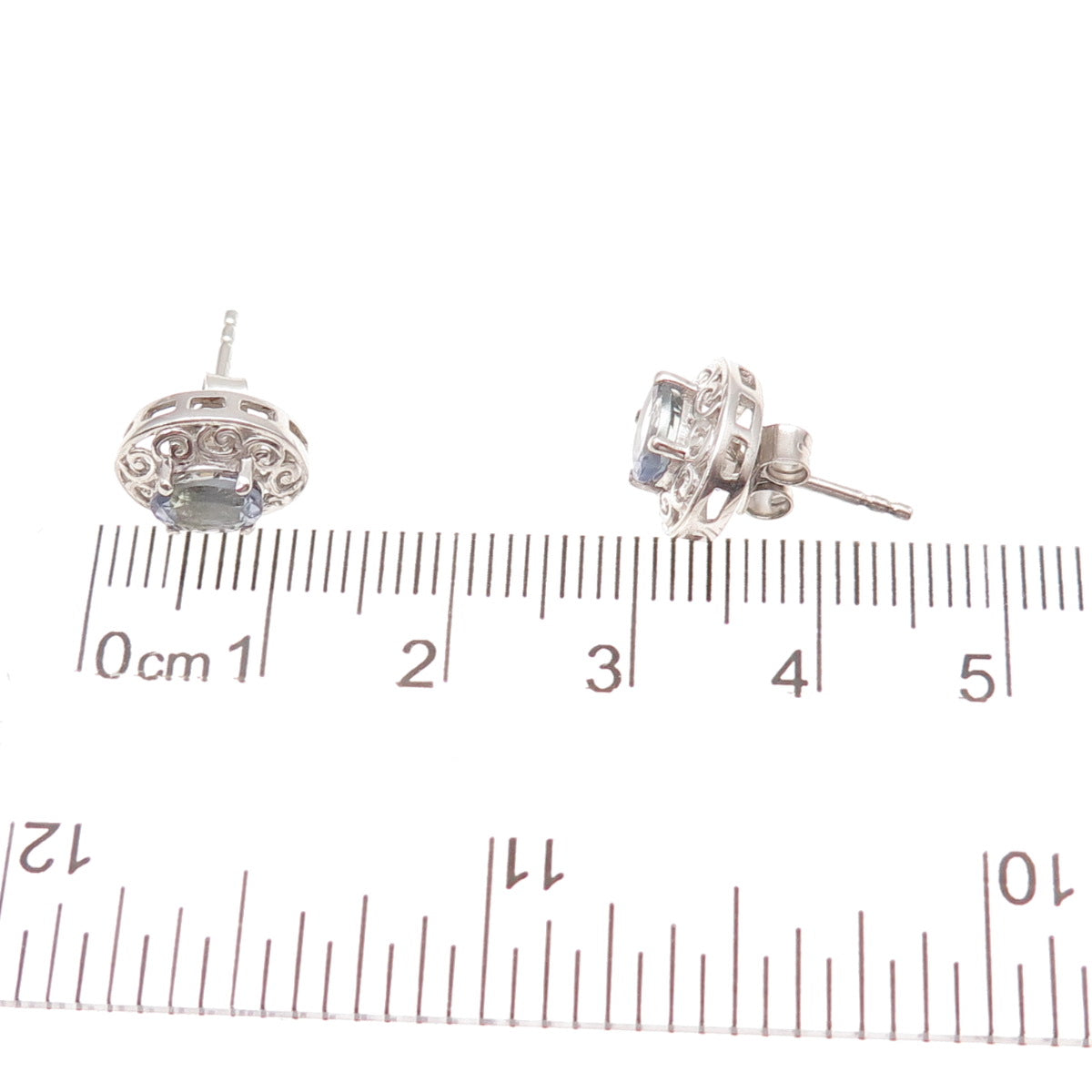 Chuck Clemency 925 Sterling Silver Real Tanzanite Scroll Stud Earrings