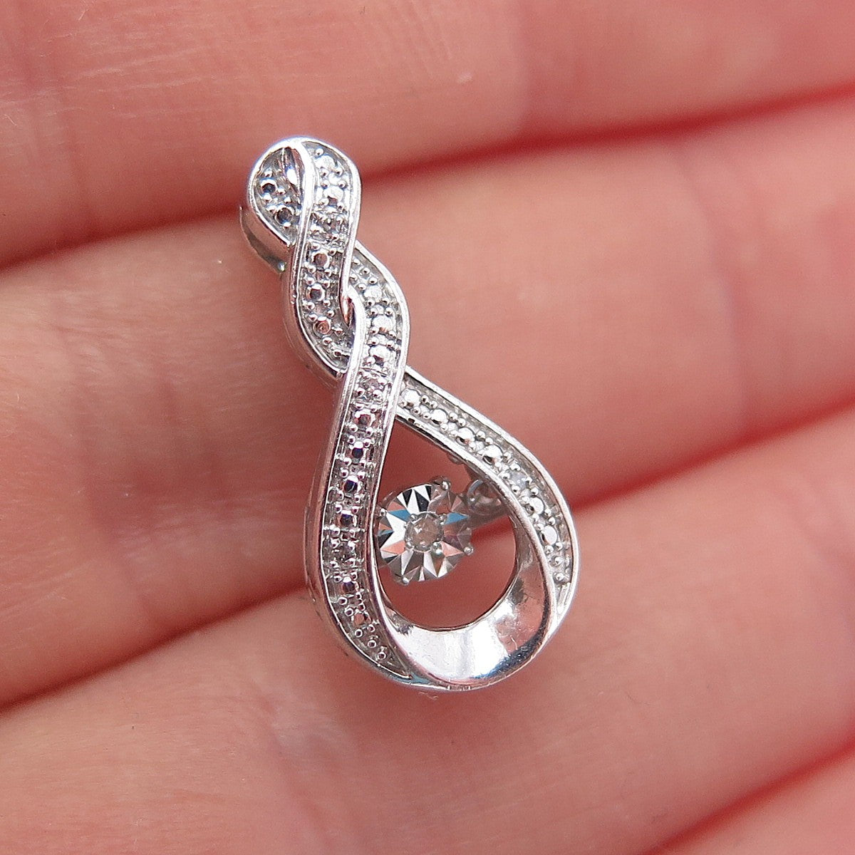 925 Sterling Silver Real Round-Cut Diamond Twisted Slide Mini Charm Pendant