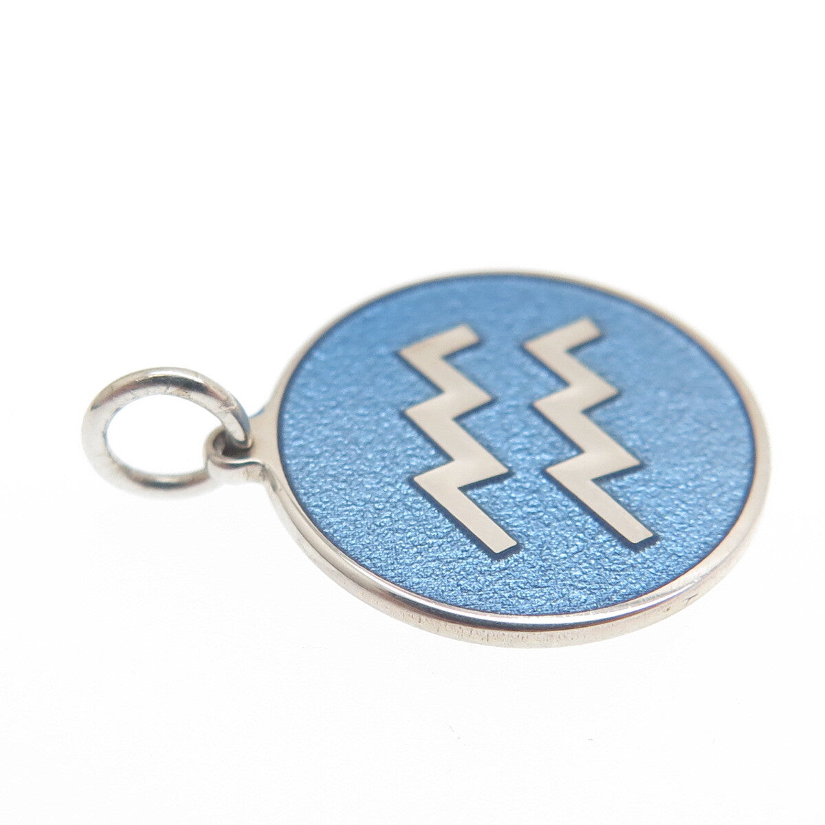 925 Sterling Silver Blue Enamel Aquarius Zodiac Sign Minimalist Charm Pendant