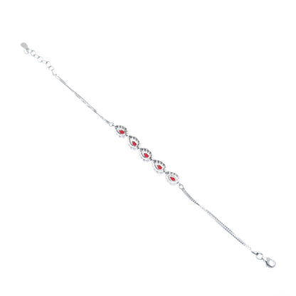 925 Sterling Silver Pear & Round-Cut Red White C Z Teardrop Bracelet 6.5-7.5"