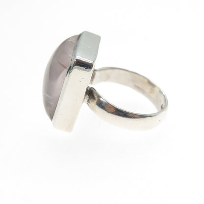 SAJEN 925 Sterling Silver Vintage Real Rose Quartz Modernist Ring Size 6