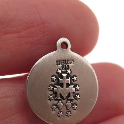 Bliss 925 Sterling Silver Vintage Saint Mary Miraculous Oxidized Charm Pendant
