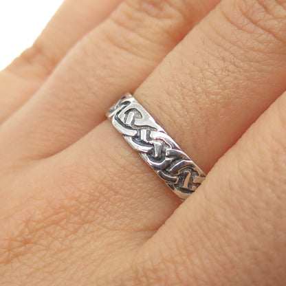 925 Sterling Silver Vintage Celtic Knot Oxidized Band Ring Size 11.25
