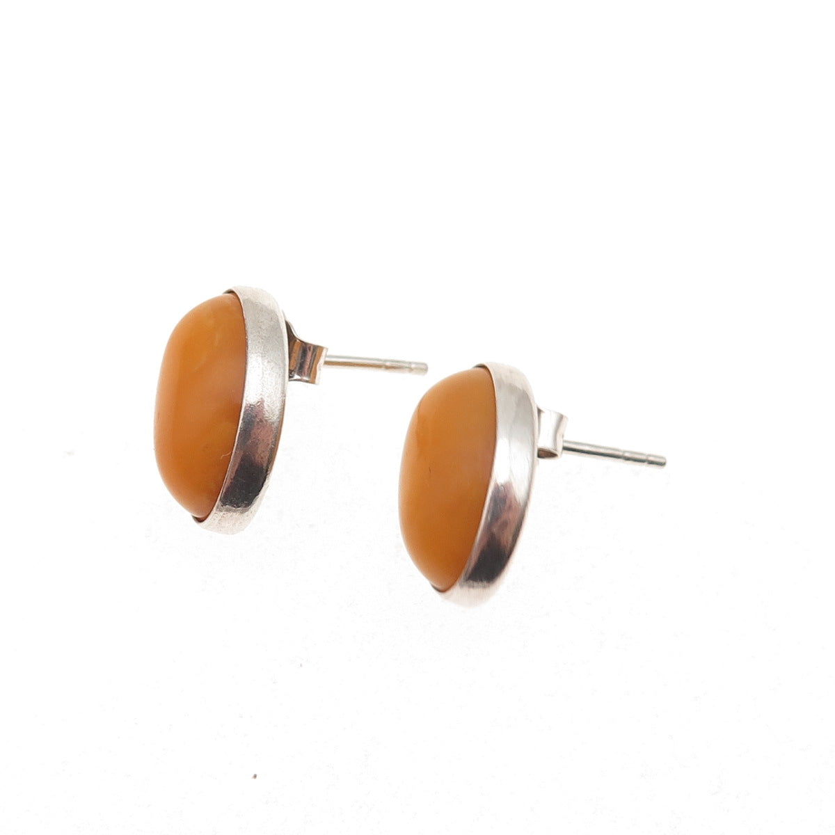 925 Sterling Silver Vintage Real Butterscotch Amber Oval Earrings