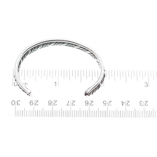 925 Sterling Silver Vintage Twisted Rope Oxidized Adjustable Cuff Bracelet 4.75"