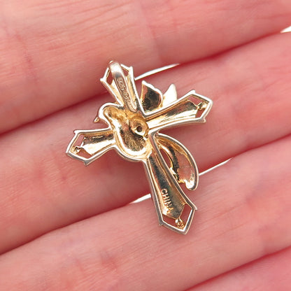 925 Sterling Silver 2-Tone Vintage Real Diamond Holy Spirit Cross Slide Pendant
