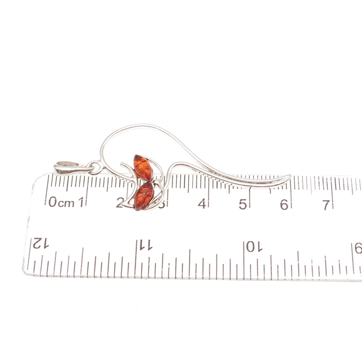 925 Sterling Silver Vintage Real Amber Modernist Cat Charm Pendant