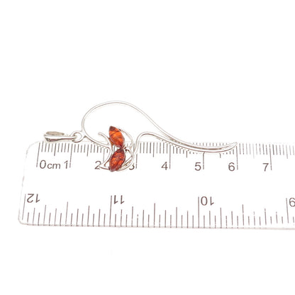 925 Sterling Silver Vintage Real Amber Modernist Cat Charm Pendant