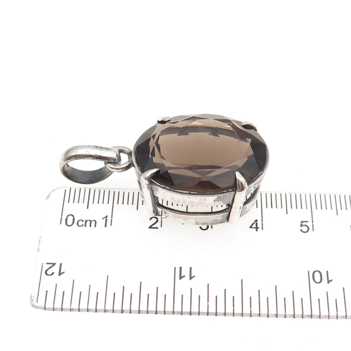 925 Sterling Silver Vintage Real Oval-Cut Smoky Quartz Charm Pendant