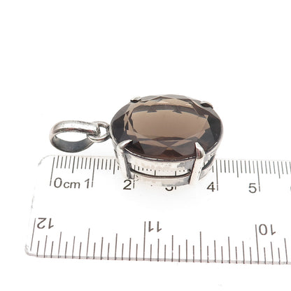 925 Sterling Silver Vintage Real Oval-Cut Smoky Quartz Charm Pendant