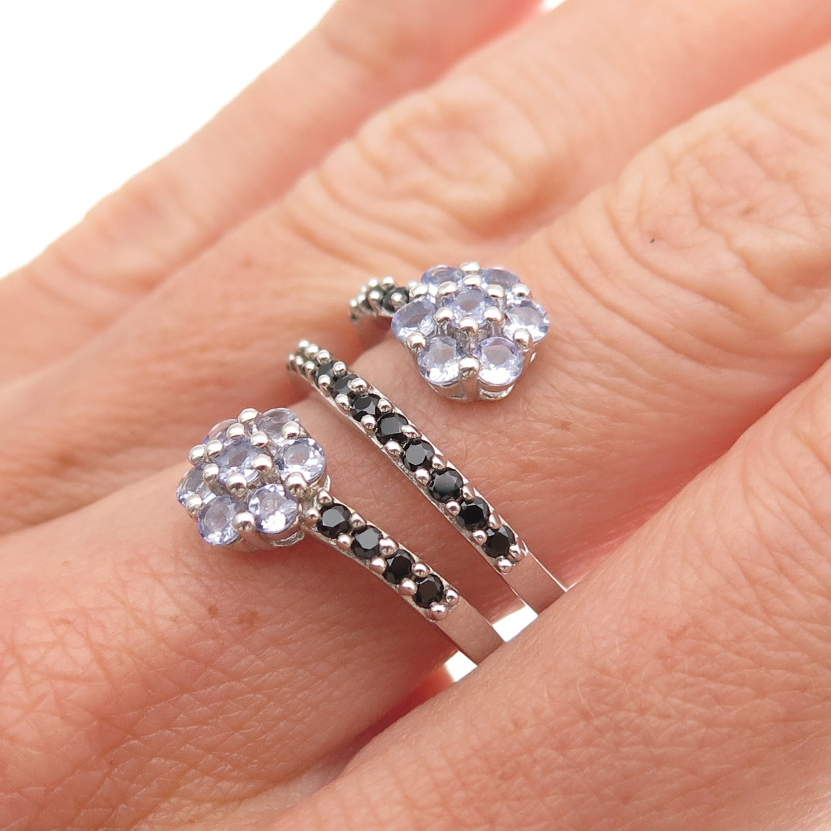 Chuck Clemency Sterling Silver Real Tanzanite & Spinel Adjustable Ring Size 6.5