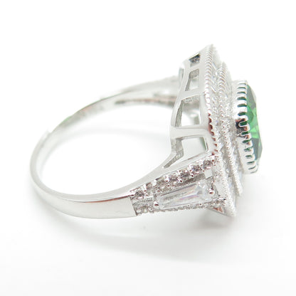 925 Sterling Silver White & Green Multi-C Z Ring Size 8