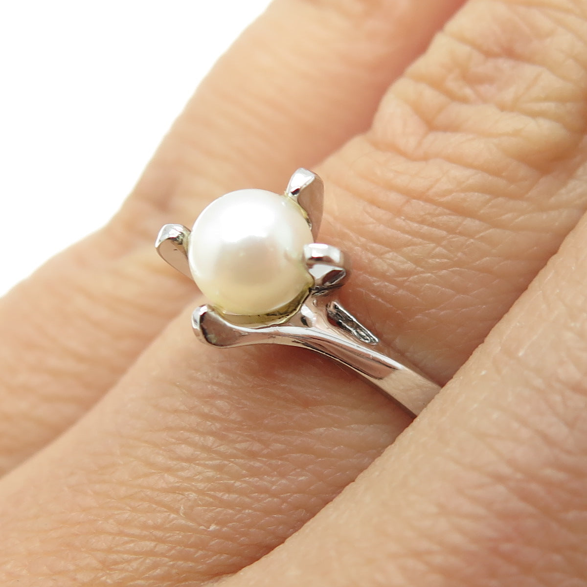 925 Sterling Silver Antique Art Deco Real Pearl Engagement Ring Size 6