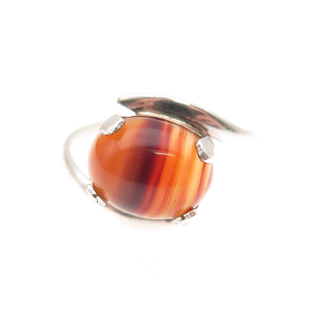 925 Sterling Silver Vintage Real Agate Modernist Bypass Ring Size 5.75