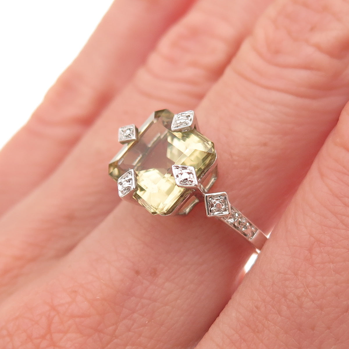 925 Sterling Silver Real Asscher-Cut Smoky Quartz Ring Size 7