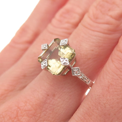 925 Sterling Silver Real Asscher-Cut Smoky Quartz Ring Size 7