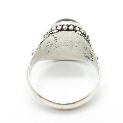 925 Sterling Silver Vintage Real Cabochon Amethyst Roped Ring Size 6.75