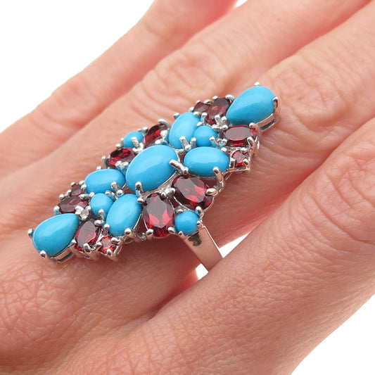 Chapal Zenray 925 Sterling Silver Real Turquoise & Red Garnet Ring Size 8.25