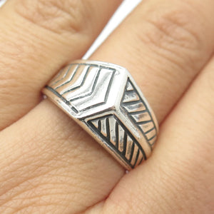 925 Sterling Silver Vintage Etched Striped Ring Size 9