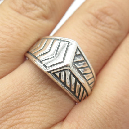 925 Sterling Silver Vintage Etched Striped Ring Size 9