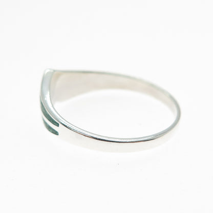 925 Sterling Silver Vintage Real Royston Turquoise Inlay V Shape Ring Size 9