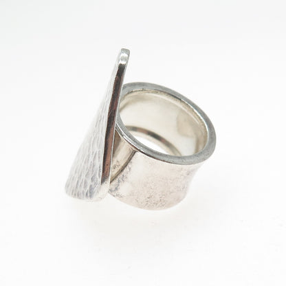 925 Sterling Silver Vintage Modernist Hammered Finish Oxidized Ring Size 6.5
